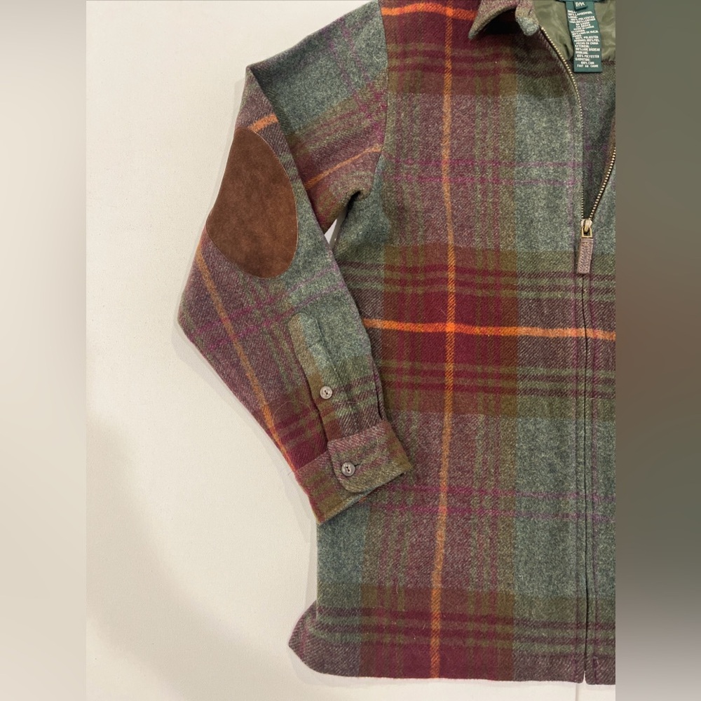 Vintage Lauren Ralph Lauren Petite Tweed Tartan Lamb Wool Leather Elbow Womens M - Picture 2 of 14